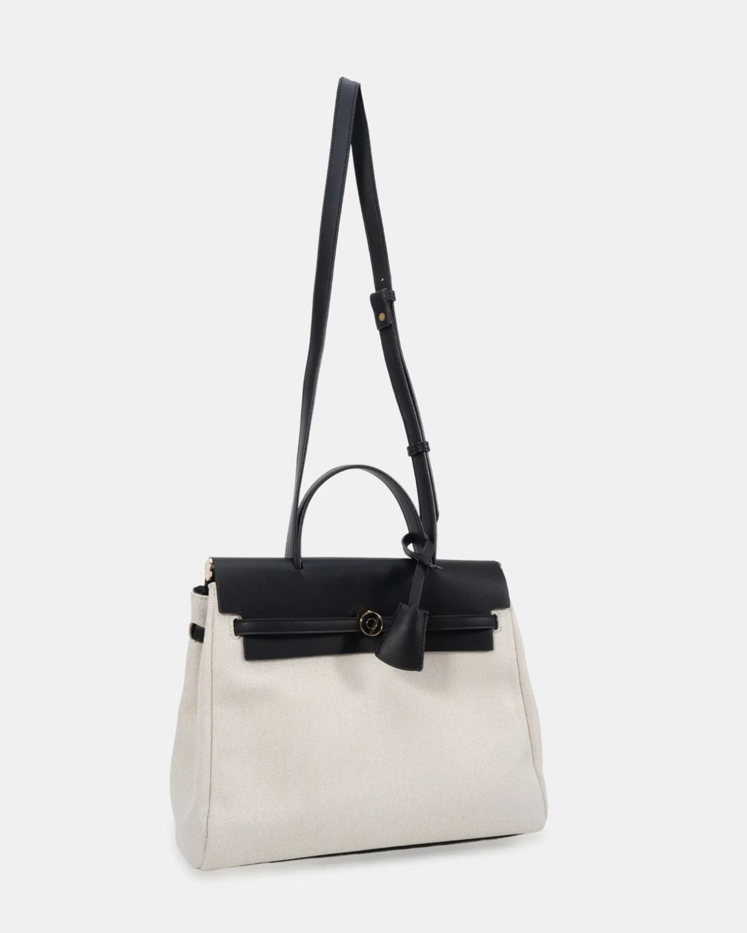 ABRAXAS BLACK/LINEN TOP HANDLE BAG