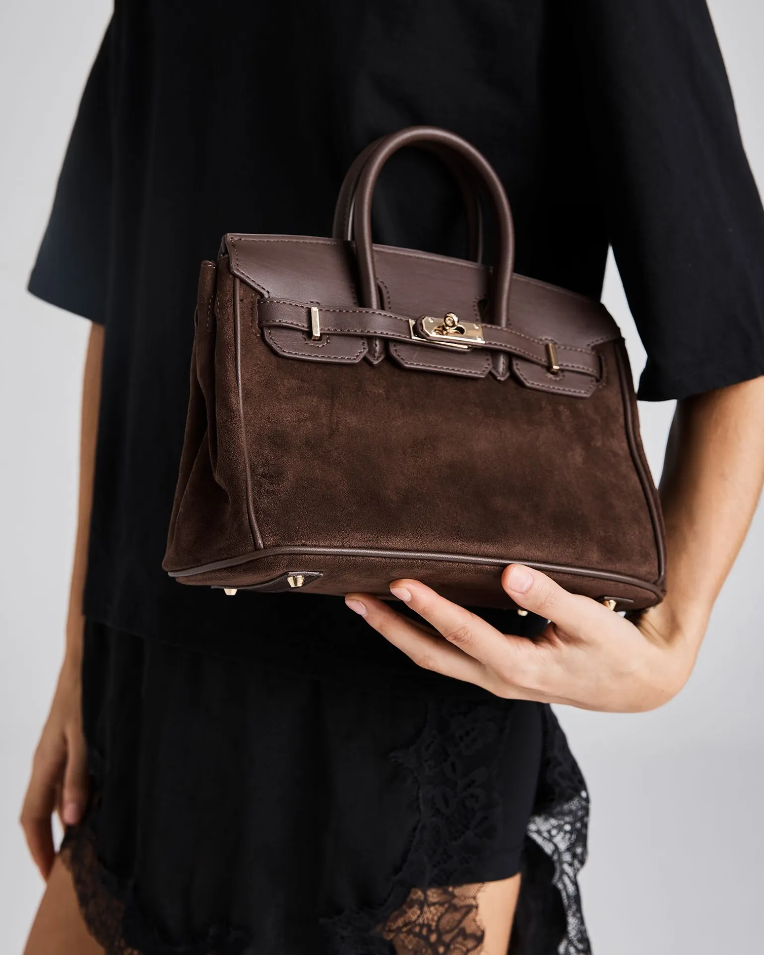 ADORA ESPRESSO SUEDE TOP HANDLE BAG