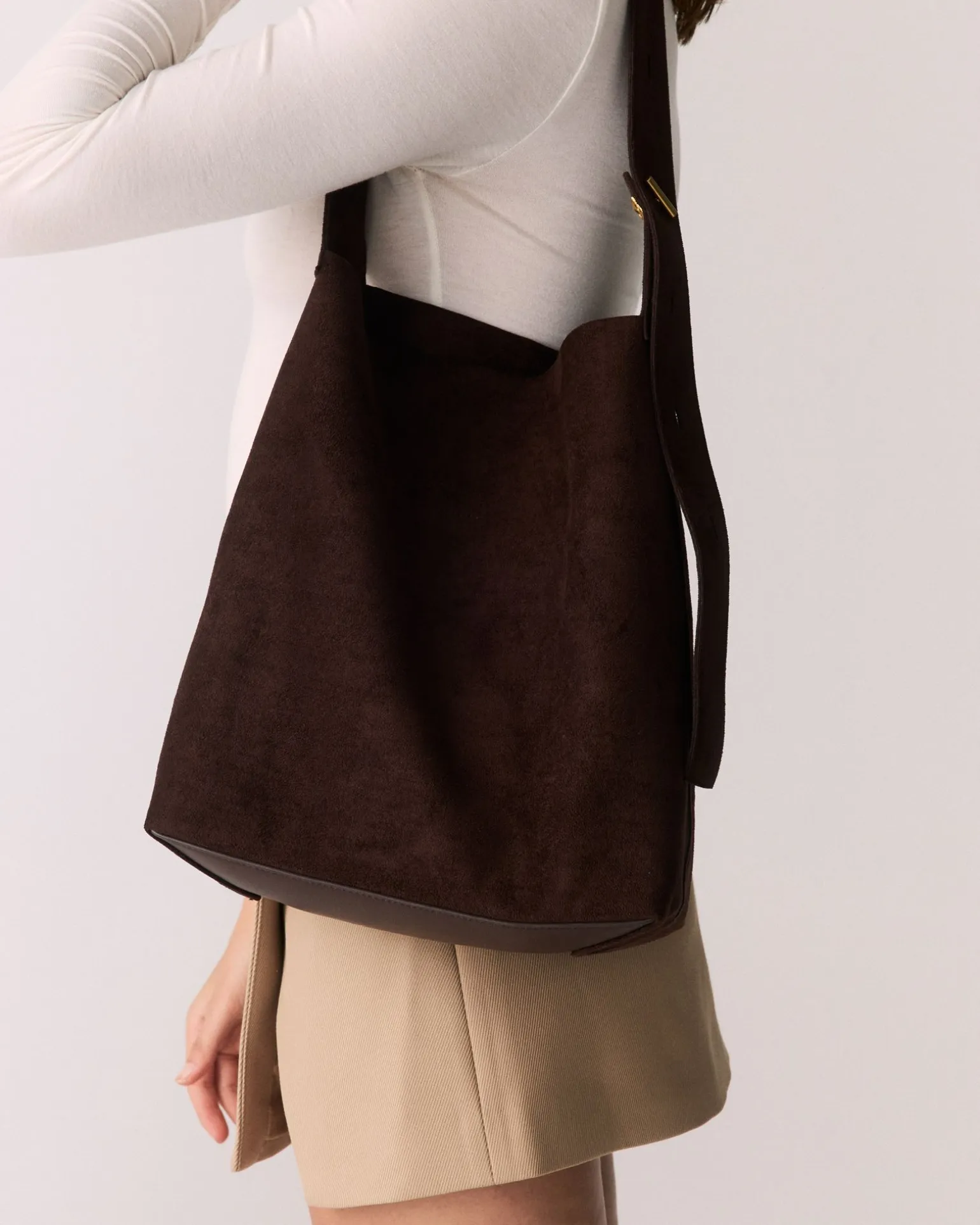 ARMAND ESPRESSO SUEDE SHOULDER BAG