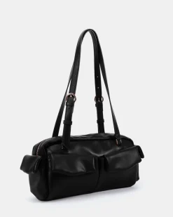 AYVA BLACK CRINKLE SHOULDER BAG