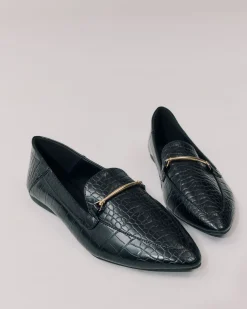 CANTERO Black Croc Ballet Flats