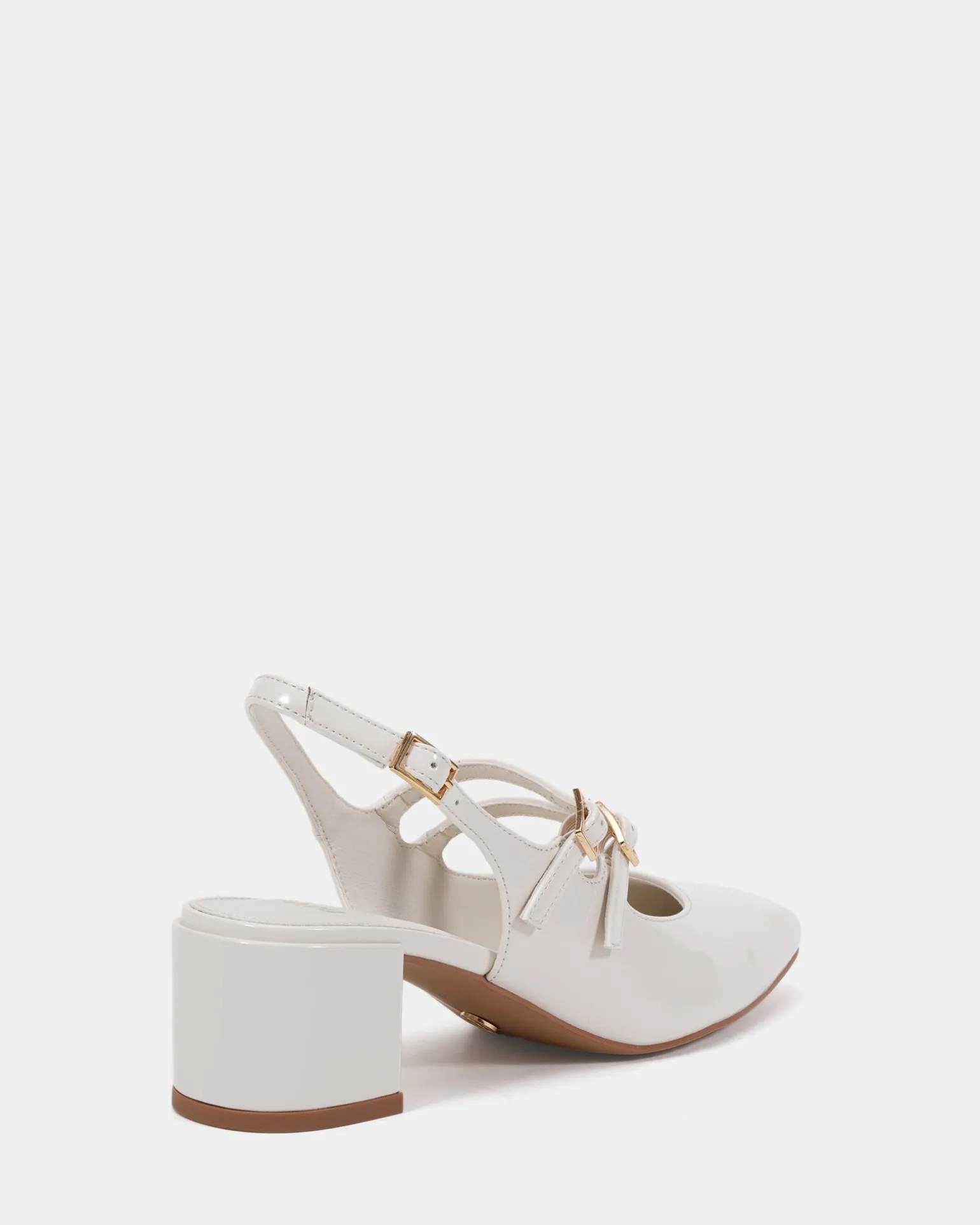 CHIMEZIE White Patent Block Heels