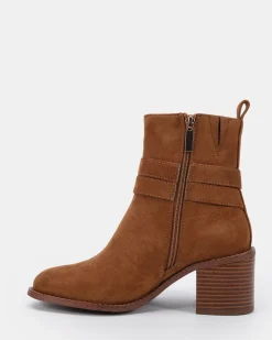 DESIRAE Caramel Suede Heeled Boots