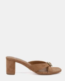 FINNEGAN Caramel Suede Block Heels