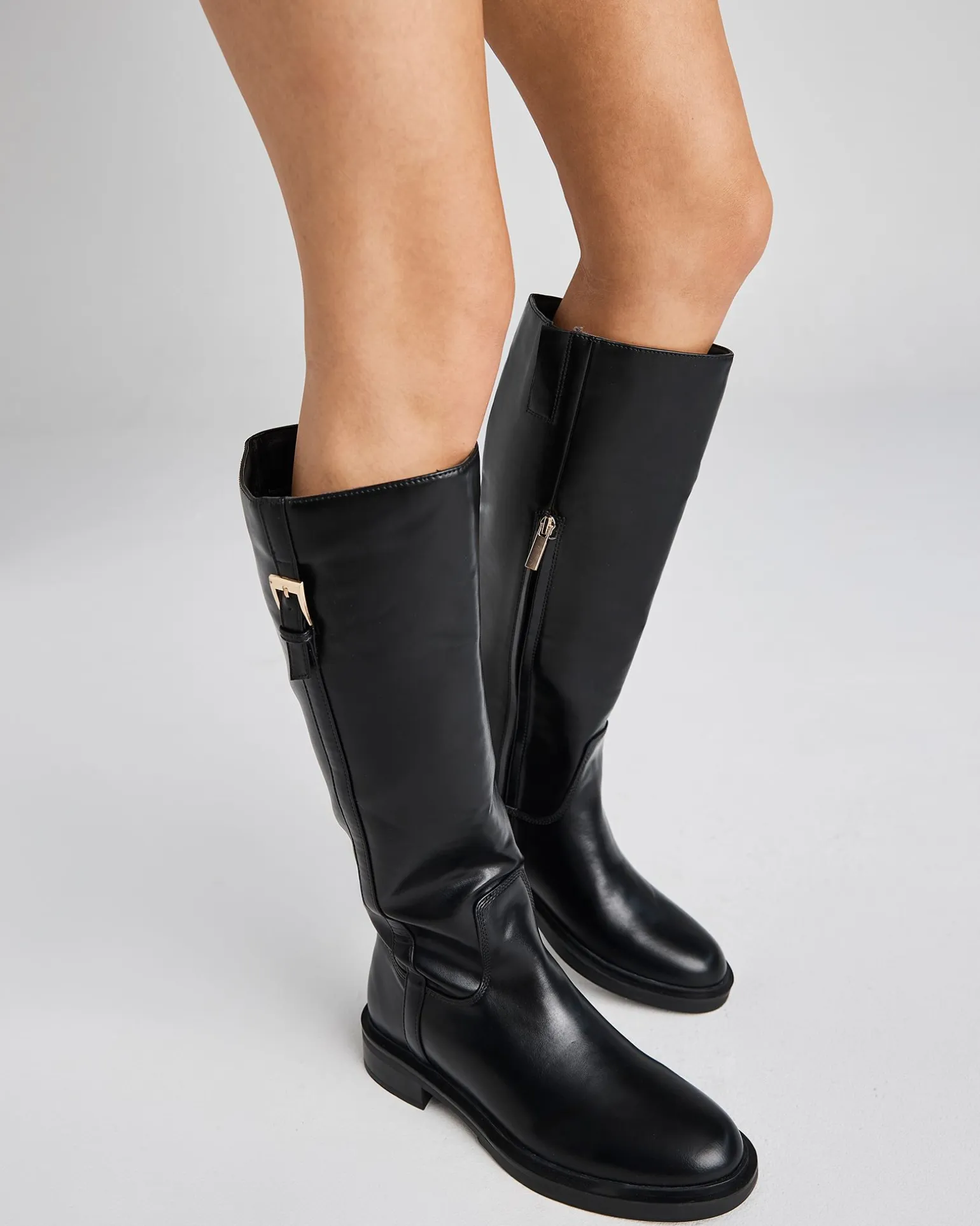 JOLLIE Black Smooth Zip Up Boots