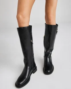JOLLIE Black Smooth Zip Up Boots