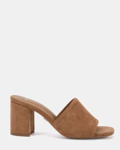 NICOLE Caramel Suede Mules