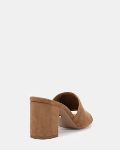 NICOLE Caramel Suede Mules