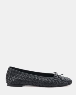 PEEPS BLACK LEATHER Ballet Flats