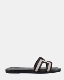 SACHIE Espresso Linen Flat Sandals