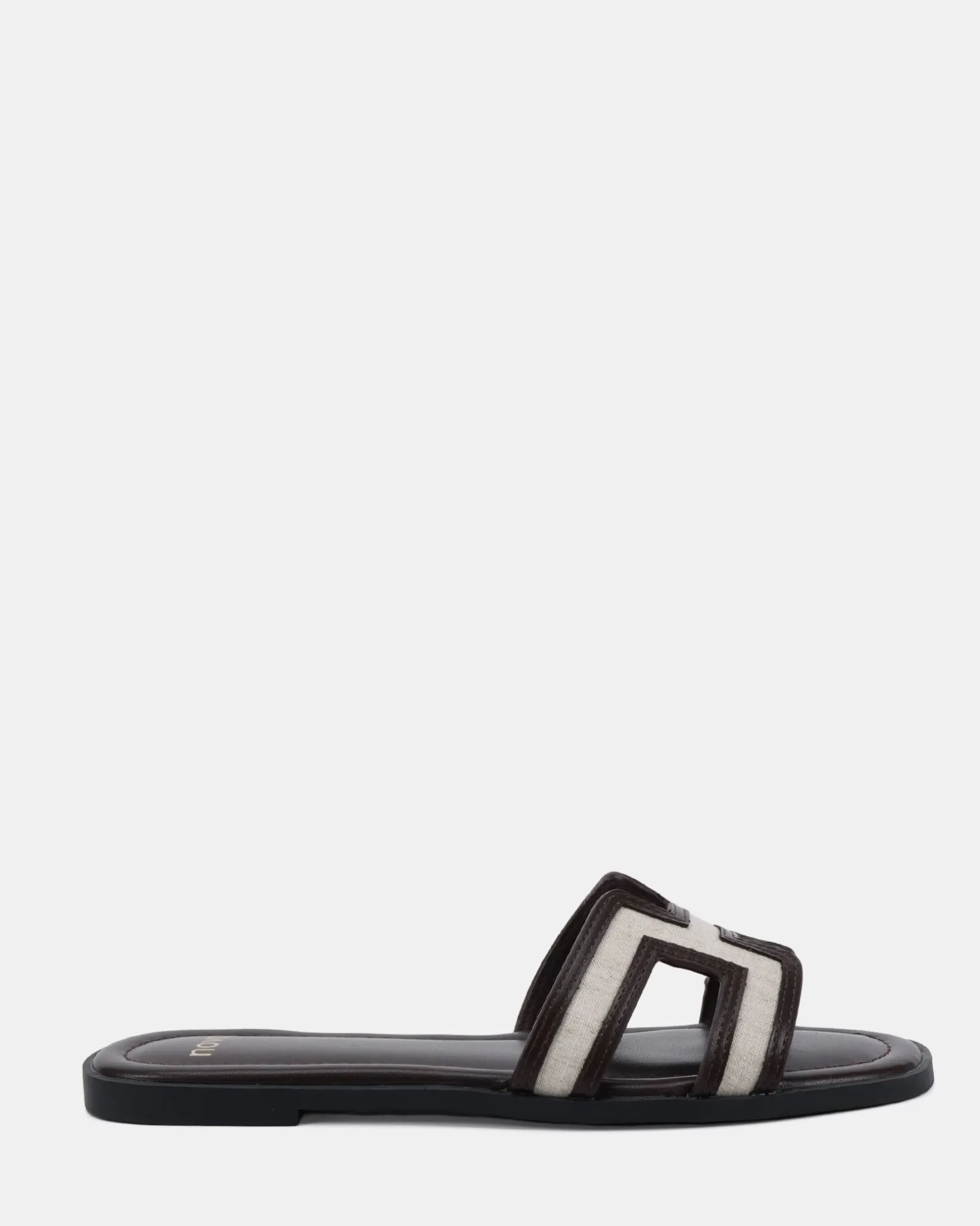 SACHIE Espresso Linen Flat Sandals