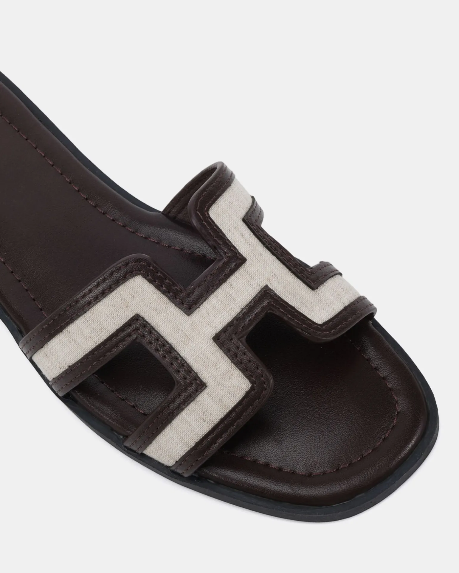 SACHIE Espresso Linen Flat Sandals
