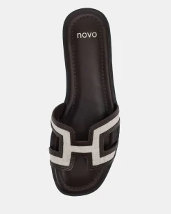 SACHIE Espresso Linen Flat Sandals
