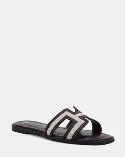 SACHIE Espresso Linen Flat Sandals