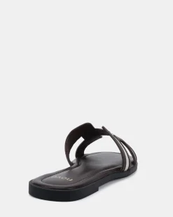 SACHIE Espresso Linen Flat Sandals