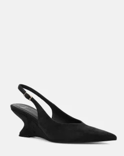 WOODROW Black Suede Wedge Heels